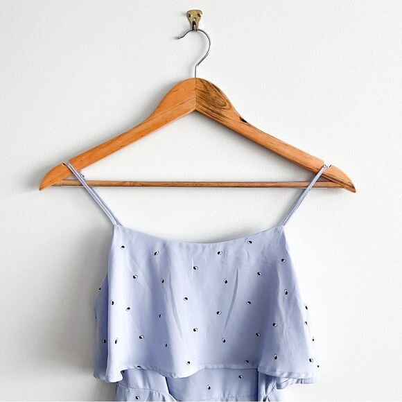 Lush Mini Dress Flounce Side Tie Blue Spaghetti Straps Women's S Back Zip Lined - Picture 4 of 8